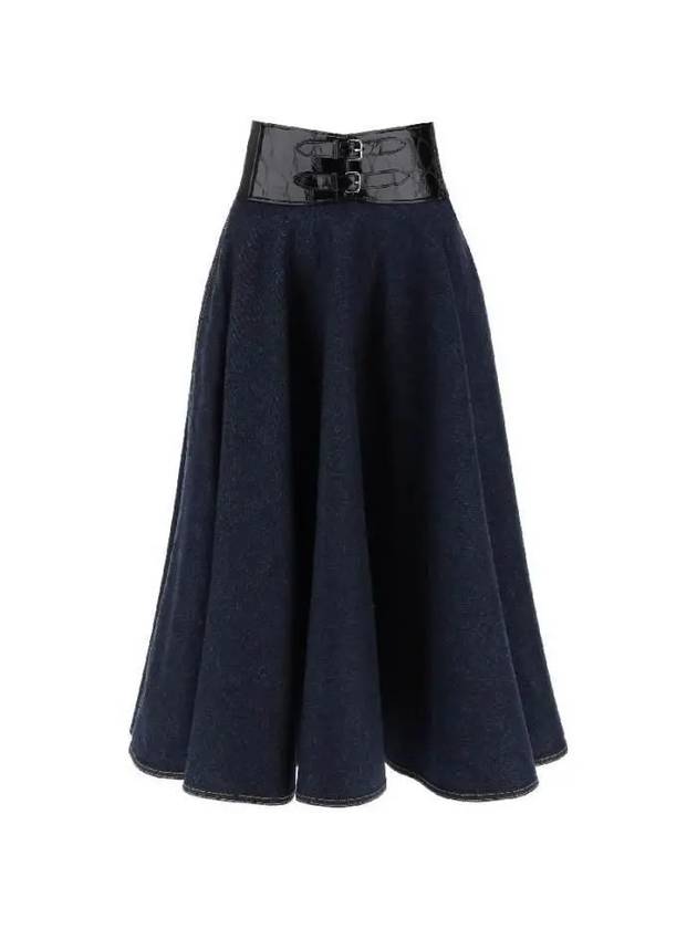 Leather Belt Denim A-Line Skirt Blue - ALAIA - BALAAN 2