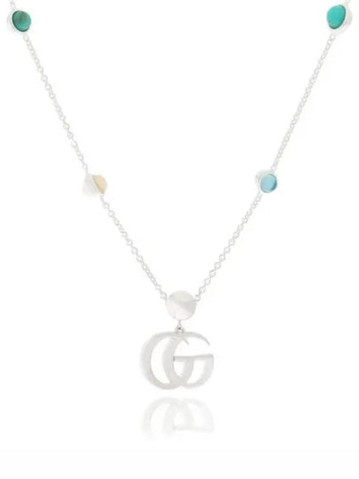 GG Marmont Double Pendant Necklace YBB527399001 Silver Blue - GUCCI - BALAAN 2