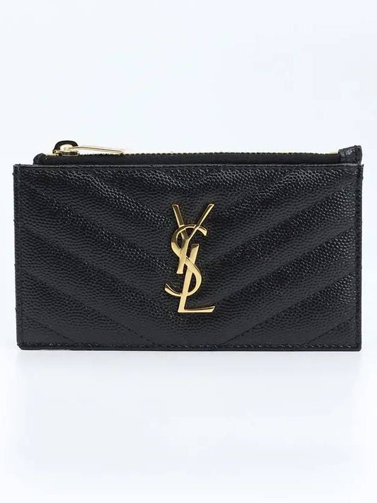 Monogram Fragment Zipper Card Wallet Black - SAINT LAURENT - BALAAN 2