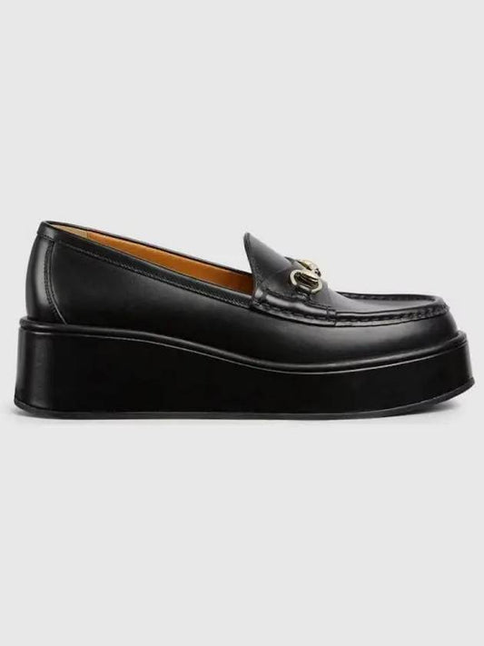 Women s Horsebit Wedge Loafer Black Leather 794317AADO01000 - GUCCI - BALAAN 2