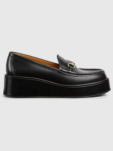 Women s Horsebit Wedge Loafer Black Leather 794317AADO01000 - GUCCI - BALAAN 1