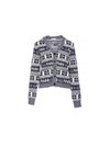 logo wool mix jacquard cardigan blue - GANNI - BALAAN 1