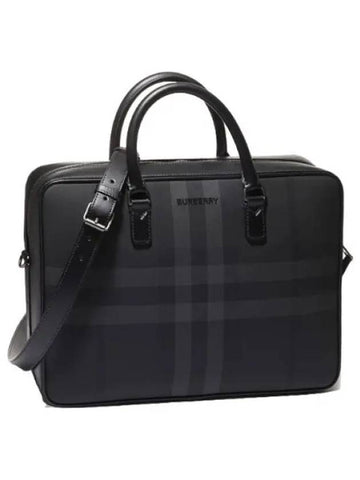 Check Print Leather Brief Tote Bag Men s Crossbody - BURBERRY - BALAAN 1