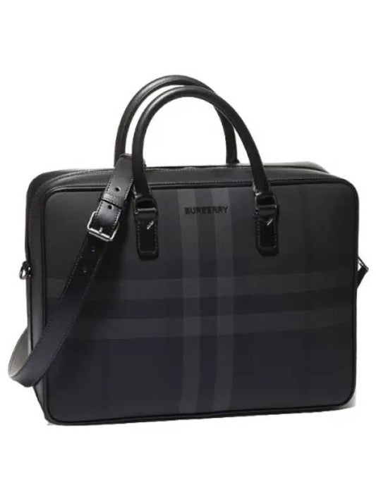 Check Print Leather Brief Tote Bag Men s Crossbody - BURBERRY - BALAAN 1