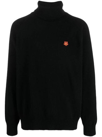 Boke Flower Crest Embroidered Wool Turtleneck Black - KENZO - BALAAN 1