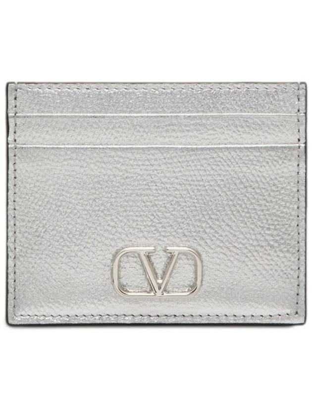 V Logo Signature Metallic Card Wallet Silver - VALENTINO - BALAAN 5