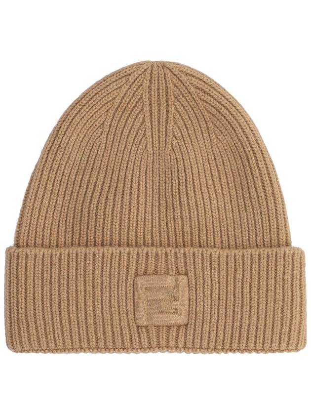 Logo Knit Beanie Beige - FENDI - BALAAN 1