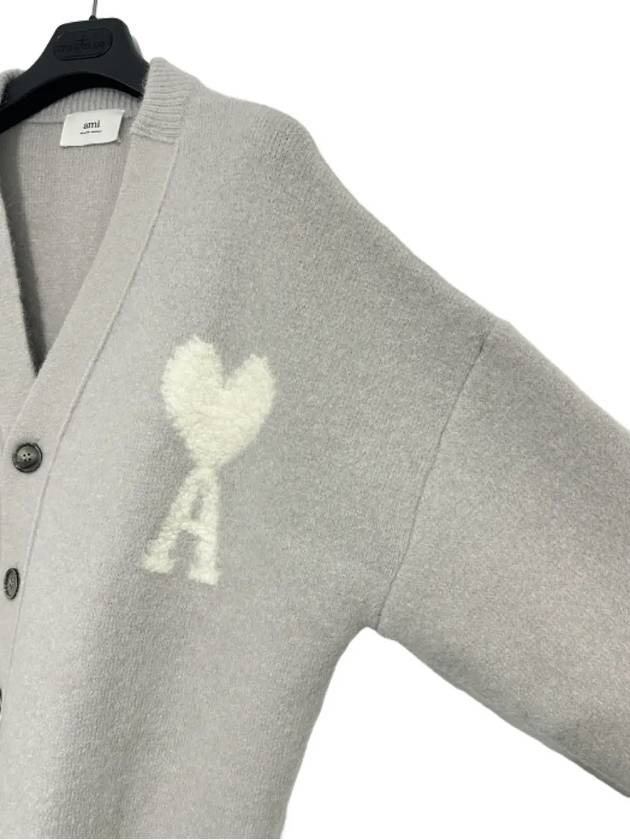 De Coeur V-Neck Cardigan Pearl Grey - AMI - BALAAN 5