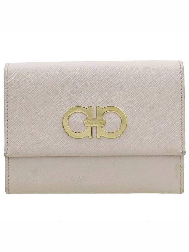 Ferragamo 22 B273 Pink Saffiano Leather Gold Plated Gancini Decorated Medium Wallet - SALVATORE FERRAGAMO - BALAAN 2