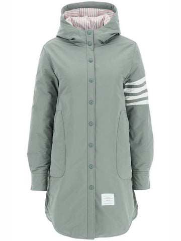 Tech Faille 4 Bar Down Hooded Padding Green - THOM BROWNE - BALAAN 1