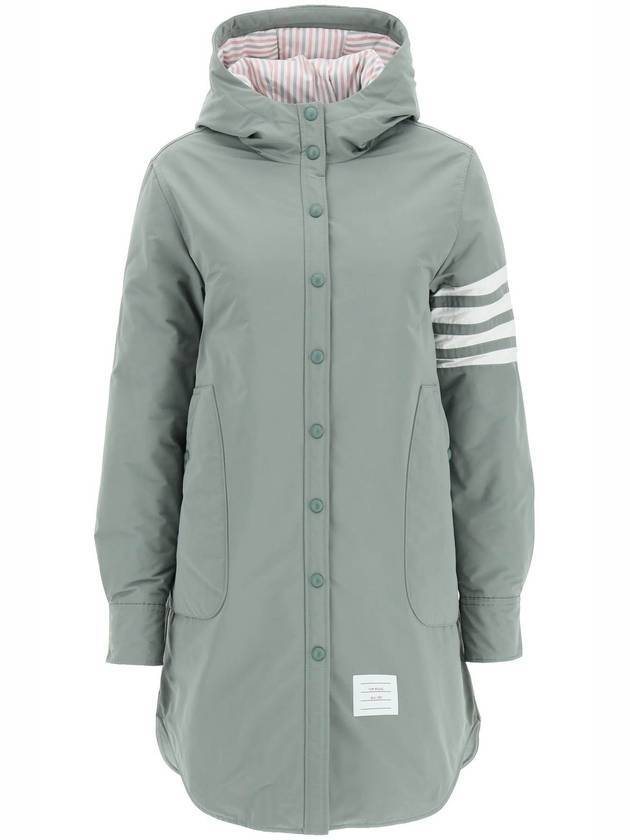 Tech Faille 4 Bar Down Hooded Padding Green - THOM BROWNE - BALAAN 1