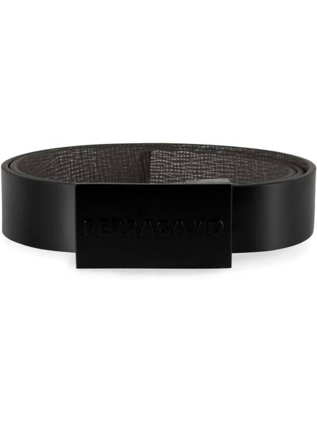 Men's Logo Square Leather Belt Black - SALVATORE FERRAGAMO - BALAAN 3