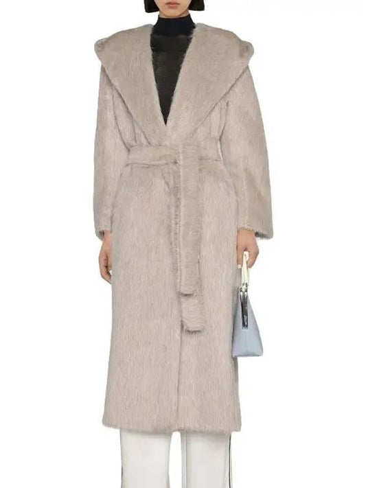 Women's Callio Belted Alpaca Wool Fur Coat Ice - MAX MARA - BALAAN.