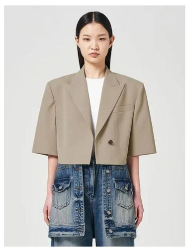 Linen blend hidden button cropped jacket jumper beige domestic product GM0024012234643 - JUUN.J - BALAAN 1