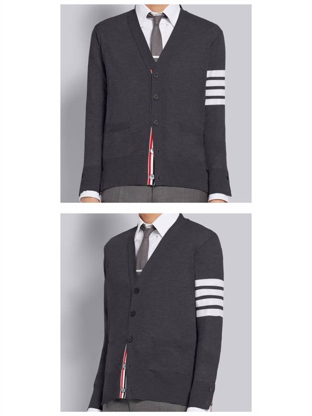 Men's Sustainable Classic Diagonal Wool Cardigan Dark Grey - THOM BROWNE - BALAAN 5