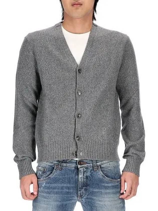 Heart Logo V Neck Cashmere Cardigan Heather Grey - AMI - BALAAN 2