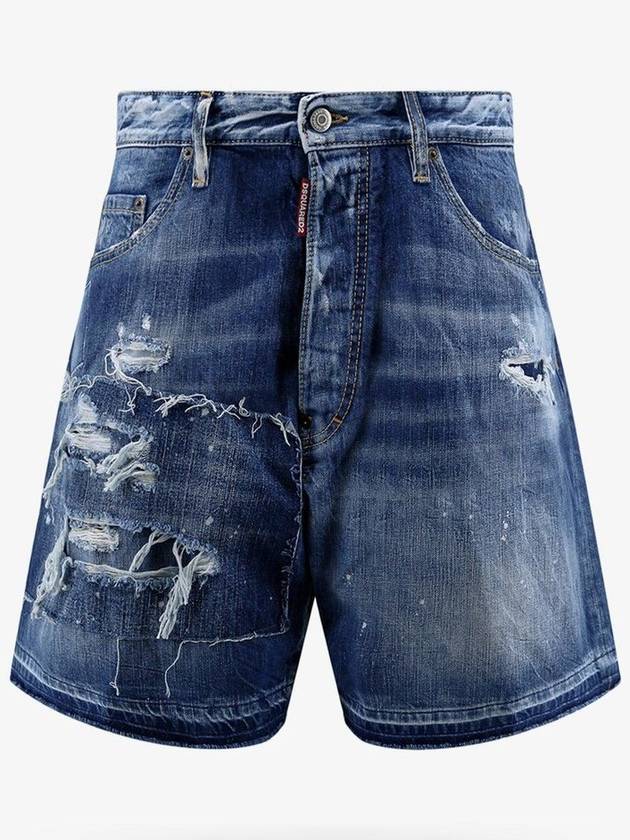 Leaf Effect Bermuda Shorts Blue - DSQUARED2 - BALAAN 1