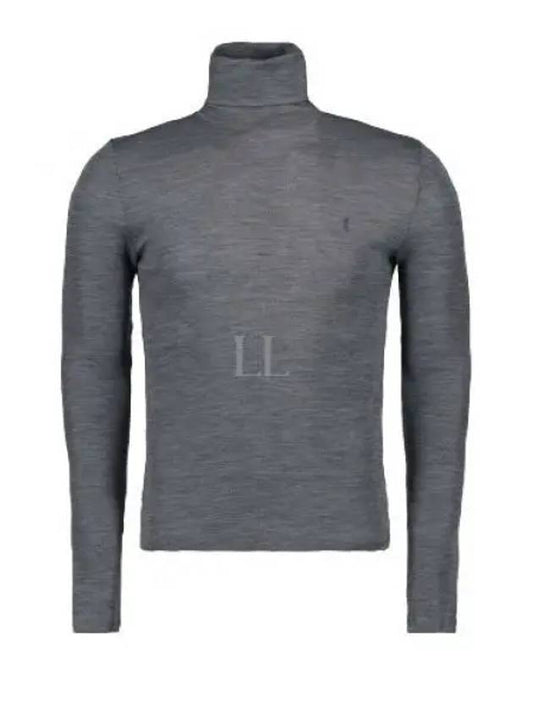 Logo Embroidered Roll Neck Wool Knit Top Grey - SAINT LAURENT - BALAAN 2