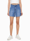 JEANS Women s Mid Blue High Rise Wide Leg Denim Shorts J223958 1A4 - CALVIN KLEIN - BALAAN 1