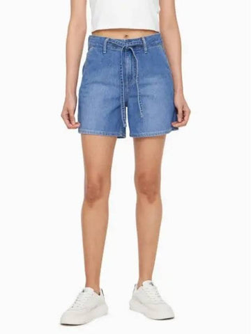 JEANS Women s Mid Blue High Rise Wide Leg Denim Shorts J223958 1A4 - CALVIN KLEIN - BALAAN 1