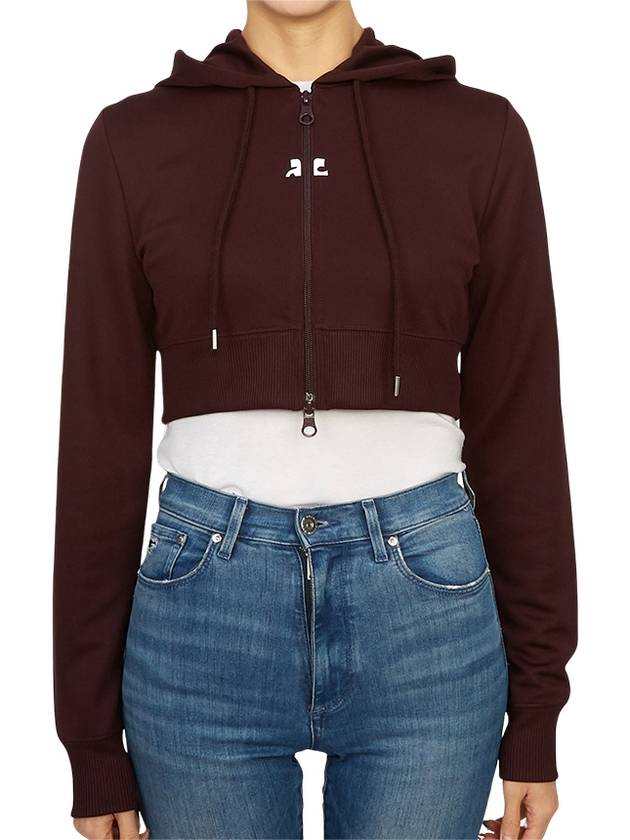 Courr ges 323JVE051JS0091 BURGUNDY Women s Crop Hooded Zip up - COURREGES - BALAAN 3