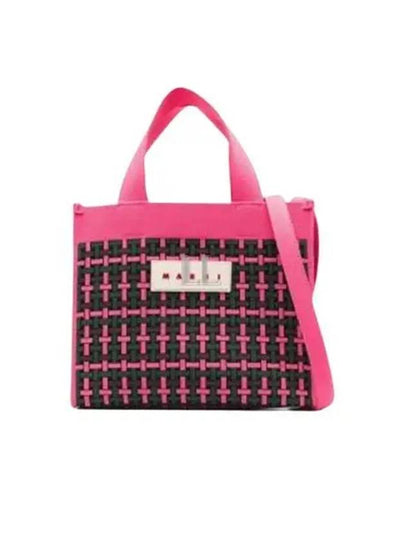 Logo Patch Knit Tote Bag Pink - MARNI - BALAAN 2