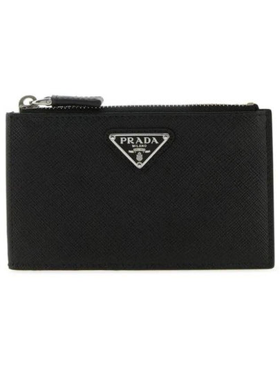 Triangle Logo Zipper Card Wallet Black - PRADA - BALAAN 2