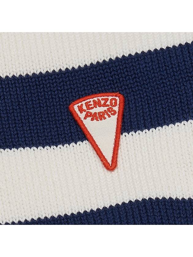 Logo Patch Striped Crop Cotton Knit Top White Navy - KENZO - BALAAN 6