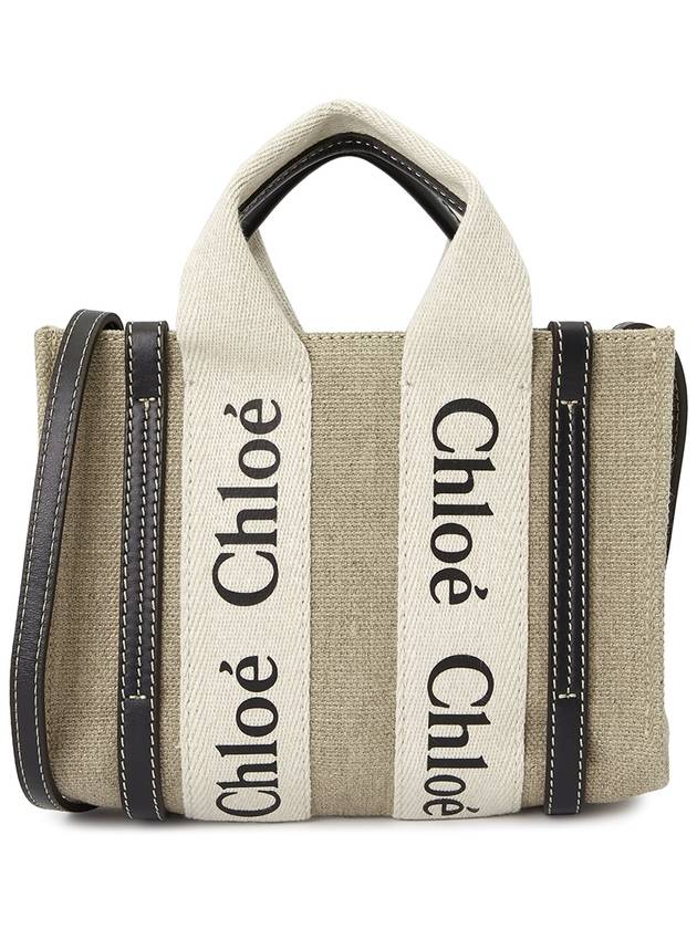 Woody Linen Canvas Calfskin Tote Bag White Navy - CHLOE - BALAAN 2