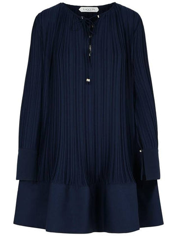 Lanvin 'Pleated' Navy Polyester Dress - LANVIN - BALAAN 1