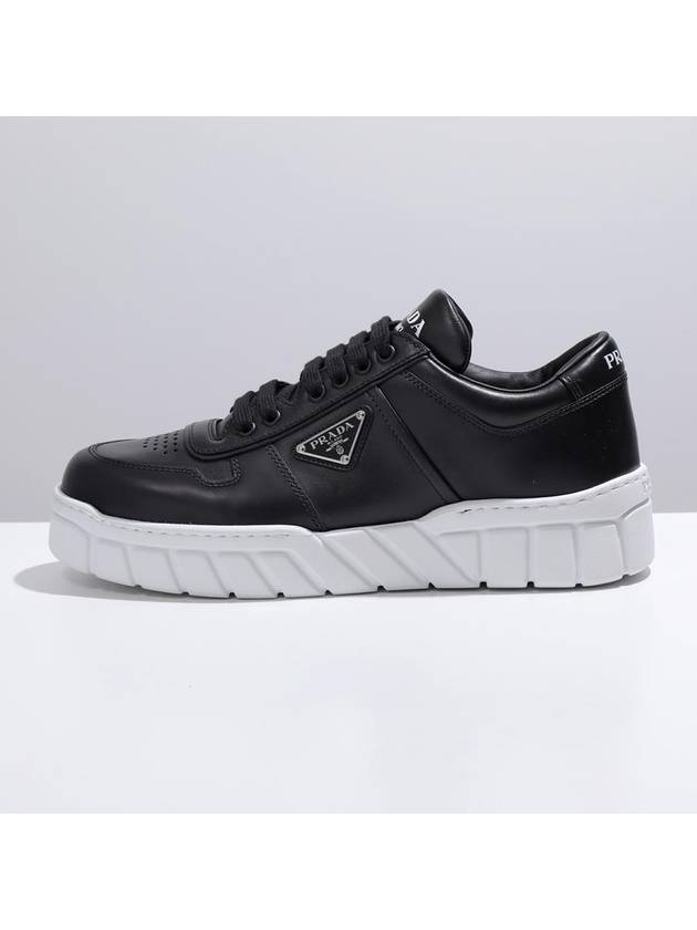 Triangle Logo Leather Low Top Sneakers Black - PRADA - BALAAN 3