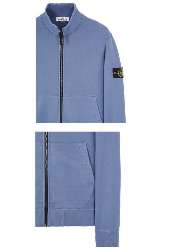 Garment Dyed Cotton Fleece Zip Up Jacket Avio Blue - STONE ISLAND - BALAAN 6