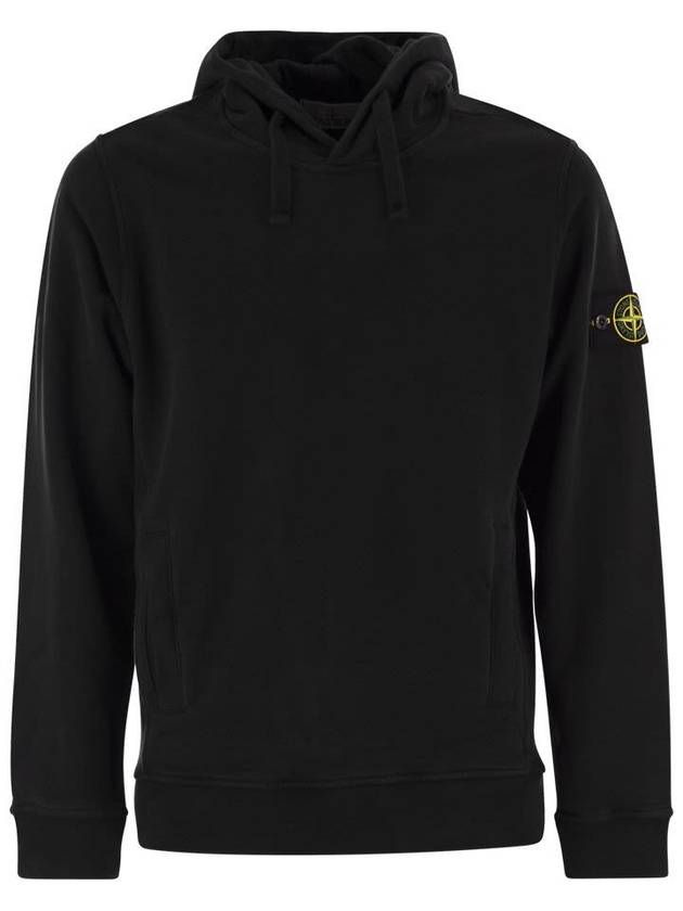 Wappen Patch Brushed Cotton Fleece Hoodie Black - STONE ISLAND - BALAAN 2