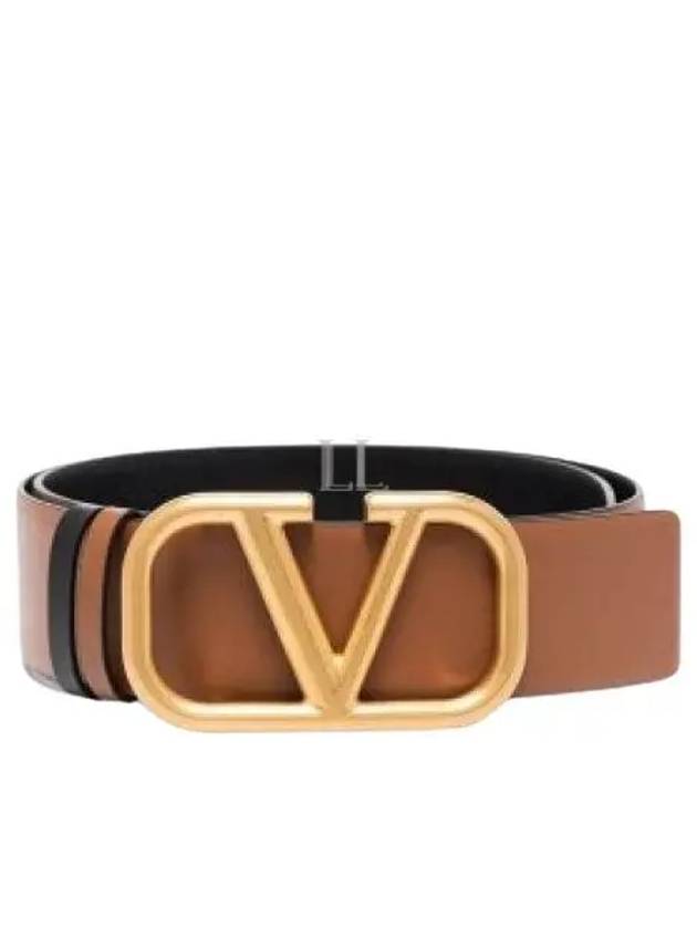 V Logo Signature Reversible Leather Belt Brown - VALENTINO - BALAAN 2