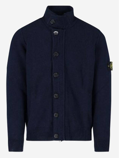 Men's Patch High Neck Lambswool Knit Cardigan Navy - STONE ISLAND - BALAAN 2