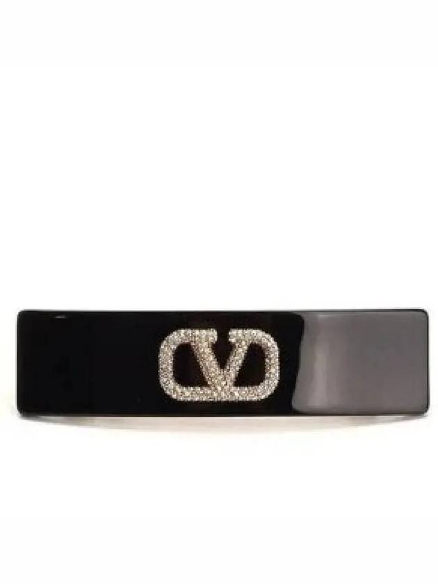 V Logo Signature Swarovski Crystal Resin Hair Clip Black - VALENTINO - BALAAN 2