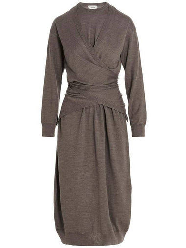 Wrap Merino Blend Long Dress Brown - LEMAIRE - BALAAN 1