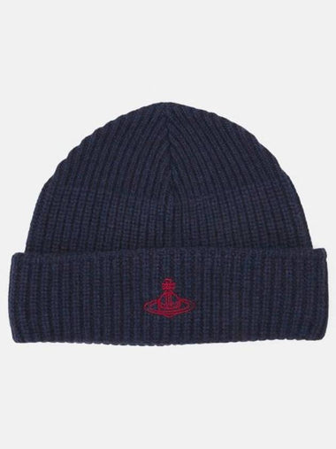 Sporty ORB Logo Beanie Navy Color - VIVIENNE WESTWOOD - BALAAN 1