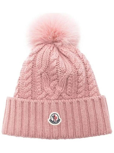 Logo Patch Wool Cashmere Blend Beanie Light Pink - MONCLER - BALAAN 1