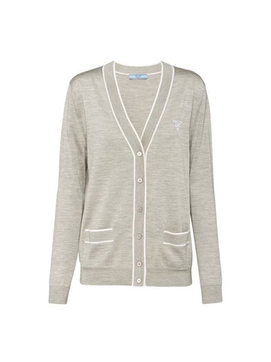 Logo Silk Cardigan Grey White - PRADA - BALAAN 1