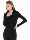 JEANS Women s Ribbed Slim Polo Long Sleeve Top Black J224946BEH - CALVIN KLEIN - BALAAN 2