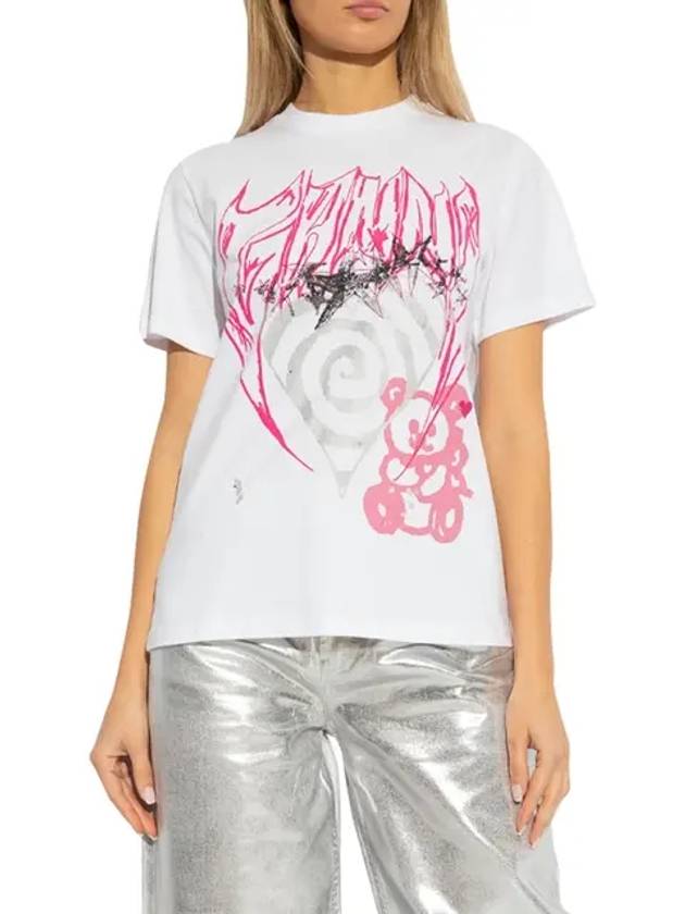 Abstract Heart Bear Graphic Relaxed Short Sleeve T-Shirt White - GANNI - BALAAN 3