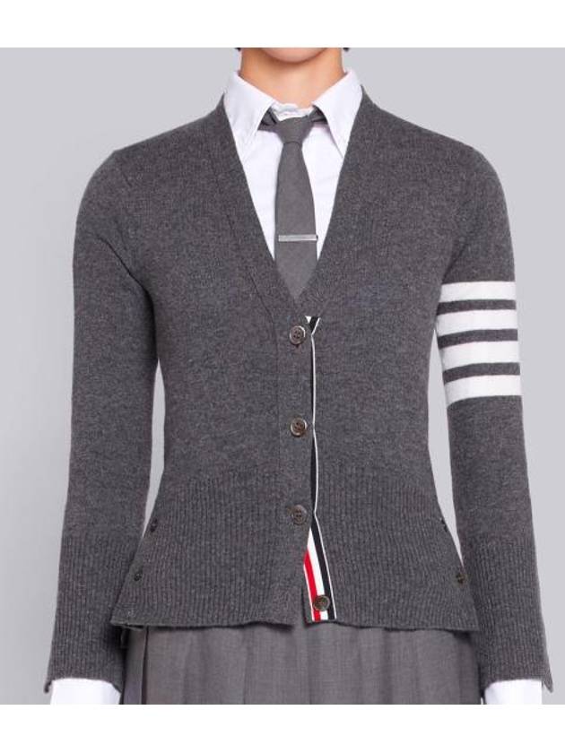 4-Bar V-Neck Cashmere Cardigan Grey - THOM BROWNE - BALAAN 3