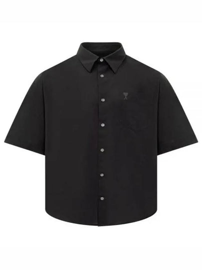 Embroidered Logo Short Sleeve Shirt Black - AMI - BALAAN 2