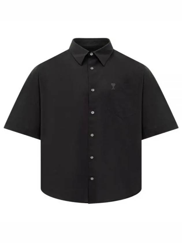 Embroidered Logo Short Sleeve Shirt Black - AMI - BALAAN 2