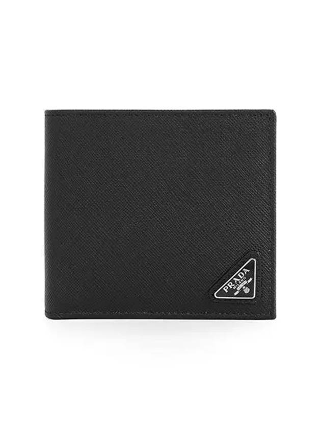 Saffiano Coin Pocket Triagle Logo Leather Wallet Black - PRADA - BALAAN 3
