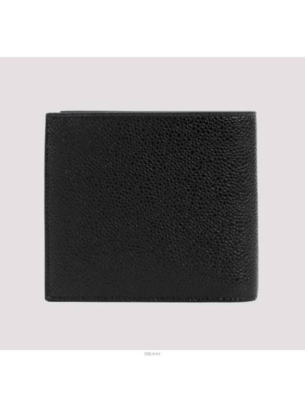 Pebble Grain Leather Debossed 4 Bar Billfold Half Wallet Black - THOM BROWNE - BALAAN 3