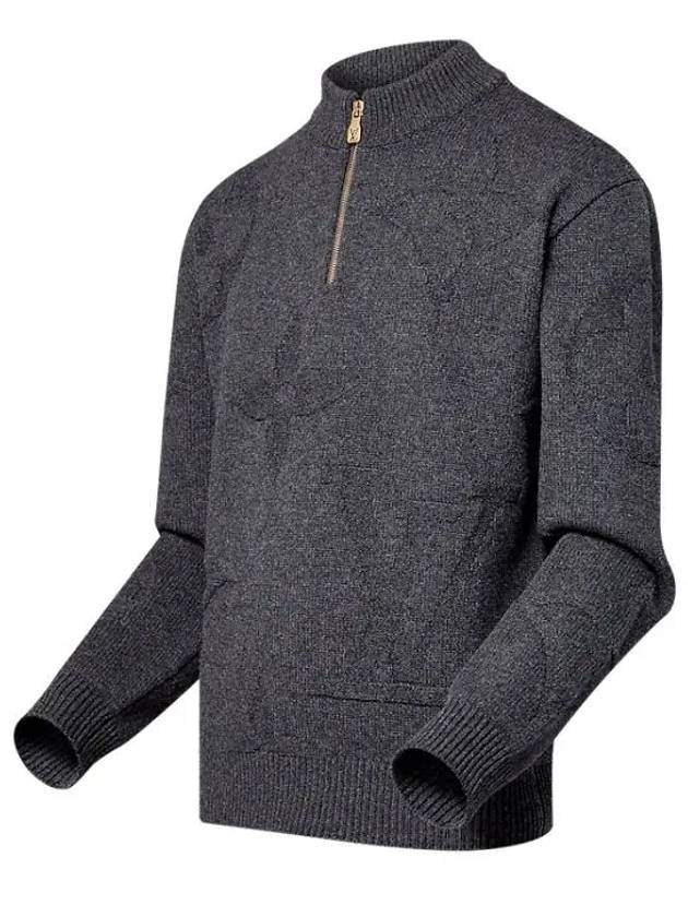 Monogram Jacquard Wool Half Zip Knit Top Grey - LOUIS VUITTON - BALAAN 3