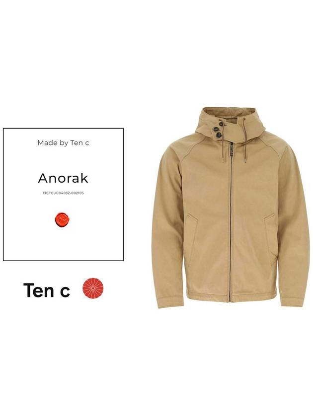 Collar Button Zipper Hooded Jacket Beige - TEN C - BALAAN 3