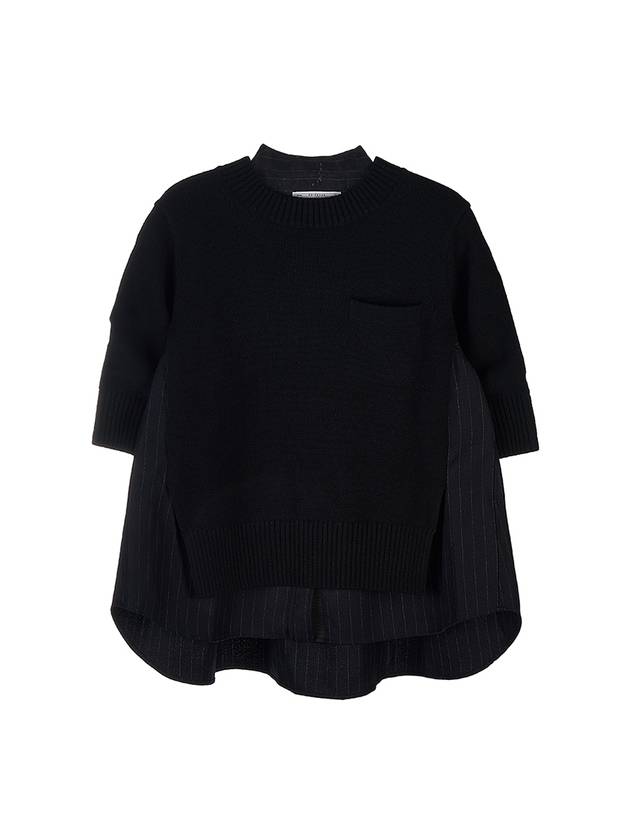 Women's Chalk Stripe x Wool Knit Top Pullover Black - SACAI - BALAAN 1